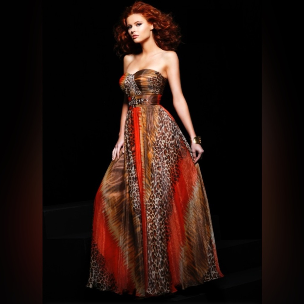 Alisha Hill Leopard Print Orange Ombré Gemstone Formal Gown